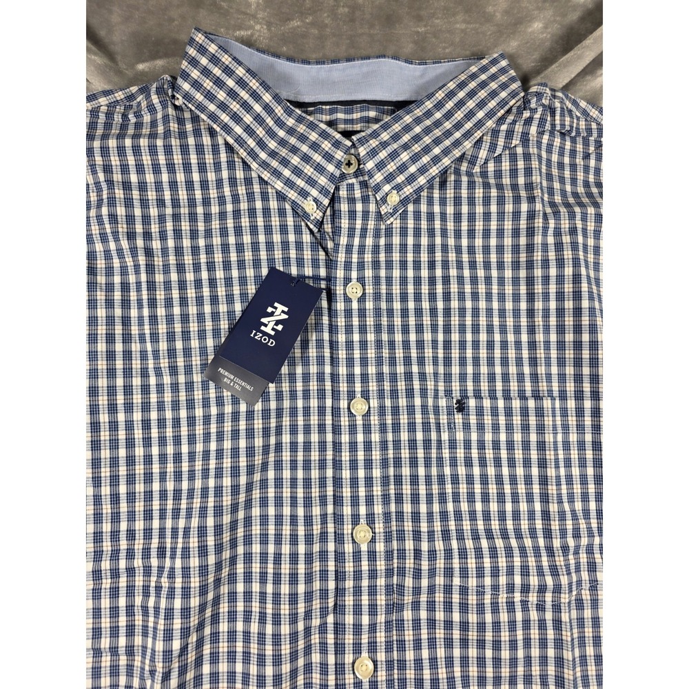 NWT Izod Button Down Shirt Mens 4XL Blue Premium Essentials‎ Plaid Casual/Dress